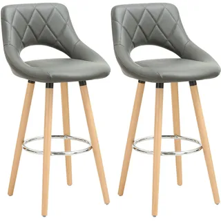 Woltu Barhocker 2er Set Holz Kunstleder ergonomisch Grau