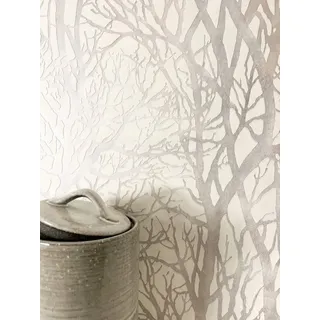Newroom Vliestapete grau Tapete Edel Zweige,Äste, Blumentapete Grau Wallpaper Floral Blumen Tapete Pflanzen Äste Wohnzimmer Schlafzimmer Büro Flur, modern grau