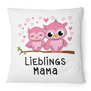 Fashionalarm Kissen Eulen Lieblingsmama - 40x40 cm mit Füllung | Geschenk Idee mit Eulen Motiv zum Geburtstag & Muttertag zum Danke sagen Mama, Farbe:weiß
