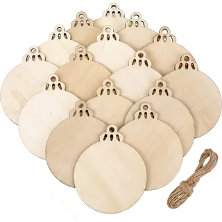 20 Stück Runde Weihnachtskugeln aus Holz in Form von Holzscheiben, zum Aufhängen, zum Basteln, Weihnachtsbaumschmuck