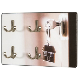 möbelando Schlüsselleiste Lock, Schlüsselboard aus MDF mit UV-Direktdruck (Türschloss), 4 Schlüsselhaken aus Metall in Edelstahloptik bunt