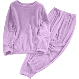 Schlafanzug Damen Lang Plüsch Pyjama Thermo Hausanzug Fleece Kuschelanzug Kuschelig Jogginganzug Elegant Trainingsanzug Loungewear Set Winter Homewear Rundhals Nachtwäsche Warm Sportanzug - L