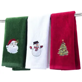 Weihnachts-Handtücher für Badezimmer, Küche, dekoratives Set, 63.5 x 40.6 cm, Urlaubsdekoration, Geschirrtücher, Fingerspitzen-Handtuch, ultraweich und sehr saugfähig, 100 % Baumwolle, weiß, rot)