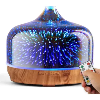 Porseme Aroma Diffuser 500ml,Handgeblasen Luftbefeuchter mit Fernbedienung | Ultraschall Aromatherapie Öle Diffusor,3D Glas Diffusor für Ätherische Öle Letzte 15-21 Stunden,BPA Frei für Wohnung
