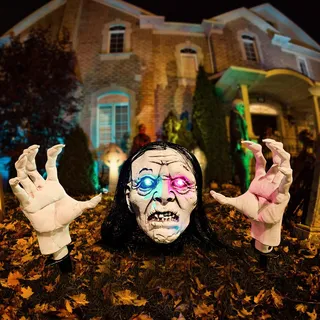 Halloween Deko Animatronic Zombie, Schwankender Groundbreaker mit LED-Blitz Augen, Gruselig Halloween Deko Outdoor Figuren Animiert, Skelett Lebensgroß, für Garten Hof Rasen (A)