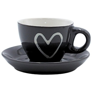 Dekohelden24 Espressotasse Espressotassen in verschiedenen Farben mit Herz, aus Keramik, Porzellan schwarz