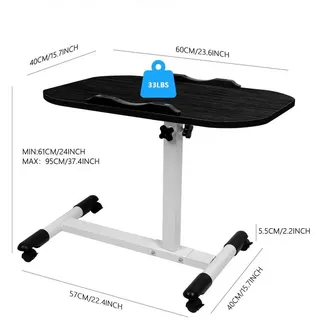 JEOBEST Computertisch Stehpult Beistelltisch auf Rollen, Klappbaren, Höhenverstellbar 60 x 40 x (61-95)cm schwarz
