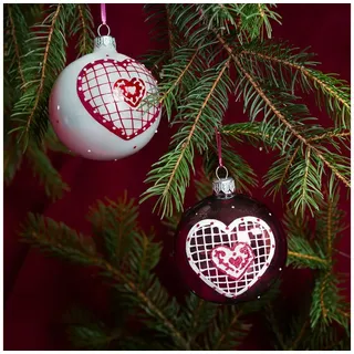Antikas Weihnachtsfigur 6x hübsche Weihnachtskugeln Herz, Christbaumkugeln mit Herzmotiv