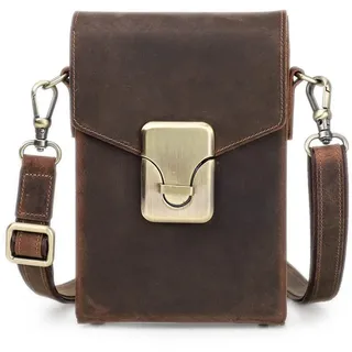 Kleine Handy Umhängetasche aus Echtleder Herren, Retro Crazy Horse Leder Crossbody Handytasche Schultertasche, Kleine Lässige Ledertasche Kreditkartenhalter Geldbörse für Alltag Büro Geschenk Brown