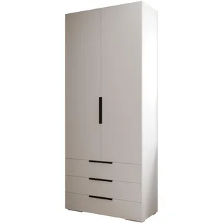 MEBLE KRYSPOL Inova 1 2D3SZ Aufbewahrungsschrank mit Schubladen, Stangen und Regalen - 2-türiger Schrank - für Schlafzimmer, Jugendzimmer, Flur - 236,7x100x47cm - Weiß, Handgriff Schwarz
