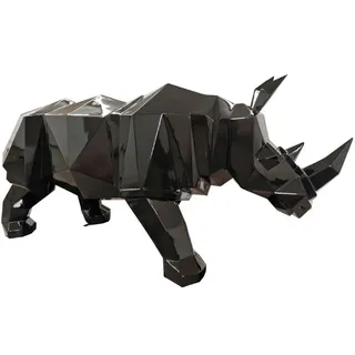 Casa Padrino Luxus Deko Skulptur Nashorn Schwarz 210 x 62 x H. 90 cm - Riesige Gartenskulptur - Lebensgroße Skulptur - XXL Deko Skulptur - XXL Deko Figur - XXL Tierfigur - Luxus Garten Deko