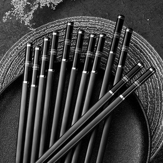 Haosell 5 Pair Alloy Japanische EssStäbchen schwarz und sliber Glasfaser Essstäbchen spülmaschinenfest Chopsticks Geschenkset Chinesische Wiederverwendbare EssstäBchen für Asiatische Geschirr