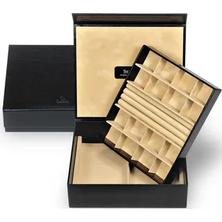 Schmuckkoffer SACHER "Nora/New Classic, N3000290443" Aufbewahrungsboxen Gr. B/H/T: 19,5 cm x 6 cm x 21,5 cm, beige (schwarz, beige, beige) Schmuckaufbewahrung