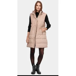 Worldclassca Steppweste Worldclassca Damen Steppweste lang mit Kapuze Winter Kunstleder S-XL beige S