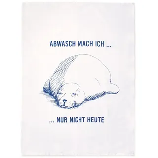 Bow & Hummingbird Geschirrtuch Geschirrtuch Fauler Seehund aus Baumwolle – maritim, 95°C, (1x maritimes Küchentuch mit Spruch 50x70cm), in Deutschland gefertigt blau|weiß
