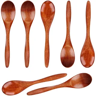7 Stück Kleine Holzlöffel, 14,5cm Glatt Holzlöffel zum Essen Honiglöffel Teelöffel Holz für Kaffee Kochen Rühren für Den Täglichen Gebrauch
