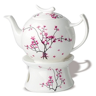 TeaLogic Teekanne Cherry Blossom KIRSCHBLÜTE mit Stövchen, weiß rosa, Porzellan