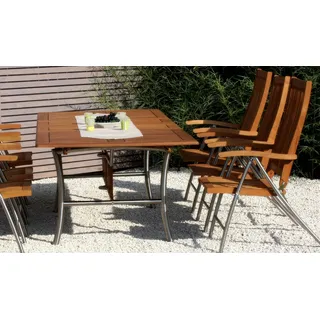 Gartenstuhl Vancouver 97 x 56 x 60 cm - Klappsessel mit Lehne aus Robinie, geölt  – Edelstahl Klappstuhl – komfortabler Gartensessel