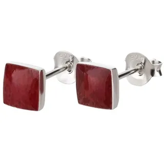 schmuck23 Paar Ohrstecker Ohrringe Viereck Koralle 925 Silber Damen Mädchen, Kinderschmuck Mädchen Geschenk echte Silberohrringe rot