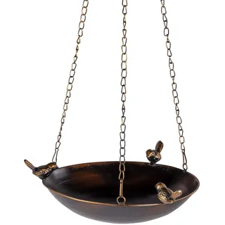 Geschenk-Himmel Vogeltränke hängend Wildvögel Vogel Tränke aus Metall braun-gold mit drei Vögel verziert (30 rund)