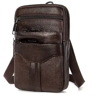 Herren Handy Gürteltasche mit Gürtelclip, Leder Smartphone Schultertasche Klein, Vertikal Umhängetasche Bauchtasche Männer Holster Reißverschluss Handtasche mit Schultergurt Seitentasche Taille Tasche - 11.5 x 3.0 x 18 cm