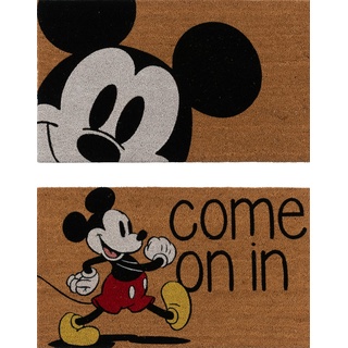 Gertmenian 47534 Disney Mickey Mouse Fußmatte, Retro, klassisch, Eingangsbereich, Kokosfaser, Teppich, 2 Stück, 20 x 34 cm, Braun Mickey Brown Come On in