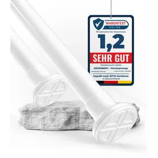 MEISENBERG Gardinenstange ohne Bohren, Weiß, Ø25mm - Klemmstange | Werkzeuglose Montage, Rostfrei & Rutschfest - Spannstange für Fenster, Tür, Bad, Schrank, Balkon, Trennwand, 72-120cm