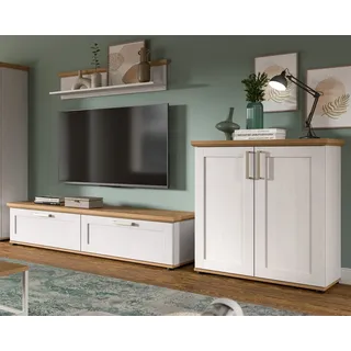 inn.furn WOHNWAND 3-teilig weiß Lärche, Eiche Artisan 260 cm Landhaus, Schrankwand mit viel Stauraum