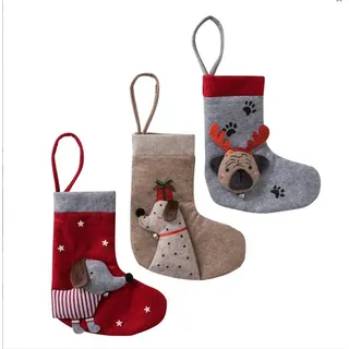 BOLTZE GRUPPE Hänge-Weihnachtsbaum Weihnachtssocken Hund, Barney 3tlg. beige|grau|rot