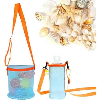 2 Stück Netztasche Strandtasche und Tassenhülle, Sandspielzeug Tasche, Strandspielzeug Tasche für Pool, Strand, Reisen (Farbig 2)