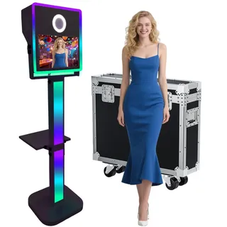 DSLR Photo Booth Machine 15,6 Zoll Selfie Portable Touchscreen Photobooth mit RGB Licht für Hochzeit Events Party Photo Booth mit Flight Case (Schwarz, Photo Booth Machine)
