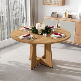 STILVORA Esstisch rund für 4 Personen, Esszimmertisch mit 120 cm Durchmesser und 76 cm Höhe, Küchentisch für Esszimmer und Wohnzimmer geeignet - Braun