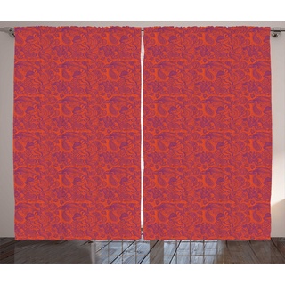 Gardine Schlafzimmer Kräuselband Vorhang mit Schlaufen und Haken, Abakuhaus, Boho Vintage Paisley Blätter Muster lila|rot 280 cm x 225 cm