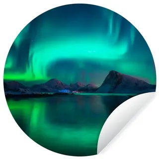 MuchoWow Wandsticker Nordlichter - Berge - Norwegen (1 St), Runde Aufkleber für Kinderzimmer, Selbstklebend, 120x120 cm bunt 120 cm x 120 cm x 0.1 cm