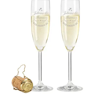 Leonardo Sektgläser mit Gravur von Namen & Datum im - Wir Sagen Ja Design - als Geschenk zur Hochzeit, Verlobung oder zum Jahrestag - das perfekte Hochzeitsgeschenk Farbe im Set