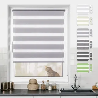 Doppelrollo klemmfix ohne Bohren Duo Rollo Grau 100x200cm(BxH)-Stoffbreite 96cm Fensterrollo Klemmrollo Springrollo Rollos für Fenster ohne & mit Bohren