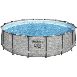 BESTWAY Steel Pro MAXTM Solo Pool ohne Zubehör Ø 488 x 122 cm, Steinwand-Optik (Cremegrau), rund