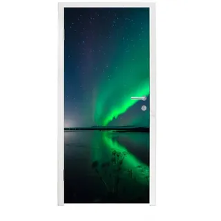 MuchoWow Türtapete Nordlicht - Island - Sternenhimmel - Grün - Wasser, Matt, bedruckt, (1 St), Türfolie Selbstklebend, Türtapete, Türdeko Poster, 95x235 cm 95 m x 235 m