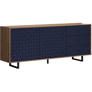 trendteam smart living - Sideboard - Wohnzimmer - Sentra - Aufbaumaß (BxHxT) 183 x 75 x 40 cm - Farbe Dark Blue mit Artisan Eiche - 224036984