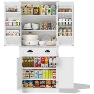 Modfu Buffetschrank,, Weiß, Holzwerkstoff, 80x182x40 cm, Küchen, Küchenmöbel, Buffetschränke