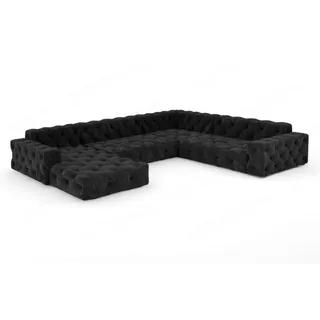 Sofa Dreams Sofa Stoff Samt Designer Samtstoff Sofa Polstersofa Menorca U Form Modern, Chesterfield schwarz