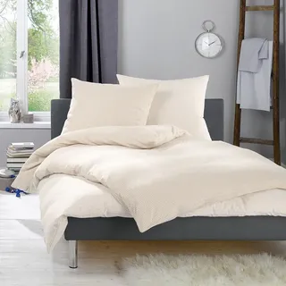 Lorena Feinflanell Bettwäsche Daphne beige gestreift 135x200 cm + 80x80 cm - beige