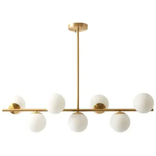 KCO Lighting Moderner 110CM Gold Kronleuchter Mit 7 Weiß Globe Sputnik Vintage Pendelleuchte - Milchkugel Glas Einstellbare Hängende Leuchte für Esszimmer, Wohnzimmer, Küche