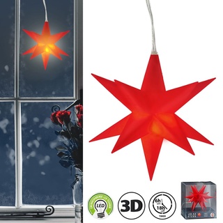 Leuchtstern 3D rot Ø11cm zum Aufhängen Timerfunktion Weihnachtsstern Weihnachtsbleuchtung Zackenstern