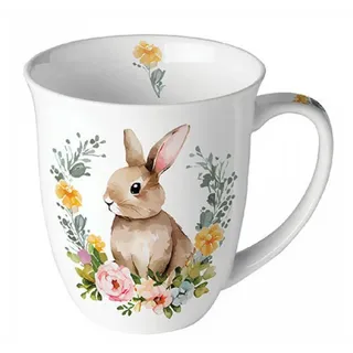 Ambiente Luxury Paper Products Becher Bauernhof, Sommer, Blumen, Planzen, Tiere, Ostern Kollektion, Porzellan Becher 0,4 l, Pflanzen, Hasen, Kaninchen, Süßer Osterhase, Frühling Tischdeko, Osterdeko, Tasse, Mug, Geschenke bunt
