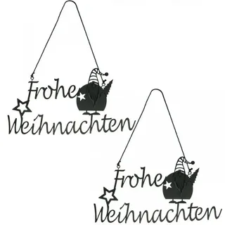 Florists Products Christbaumschmuck Metall-Wanddeko Frohe Weihnachten mit Wichtel und Tannenbaum, 2 Stück schwarz