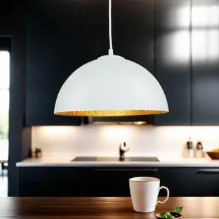 Pendelleuchte Industrial Weiss Gold matt Ø35cm rund leicht E27 Esszimmer Wohnzimmer Loft Industrie Pendellampe Hängelampe