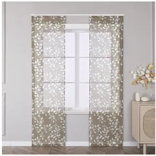 Joyswahl Schiebegardine Florales (2 St), Klettband, halbtransparent, Mikrofaserqualität, Landhausstil Fertiggardine, mit Befestigungsyubehör, Blatt braun 57 cm x 225 cm