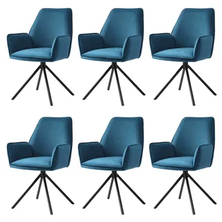Mendler Esszimmerstuhl HWC-G67 Samt türkis-blau 6er Set