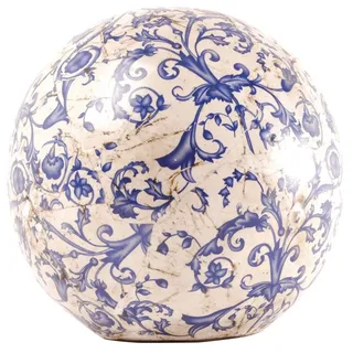 Esschert Design 2 Stück Dekokugel, Gartenkugel aus Keramik in blau-weiß, Größe L, Ø ca. 18 cm